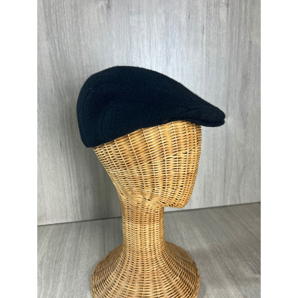 Kangol Mens Black Wool Blend Flat Cap Driver Hat Embroidered Logo